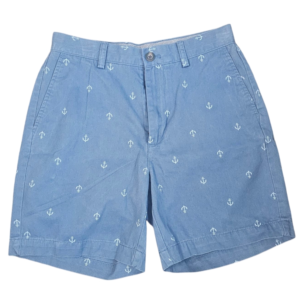 Amazon Essentials Men’s Blue Anchor Print Cotton Shorts Size 28 Nautical Casual